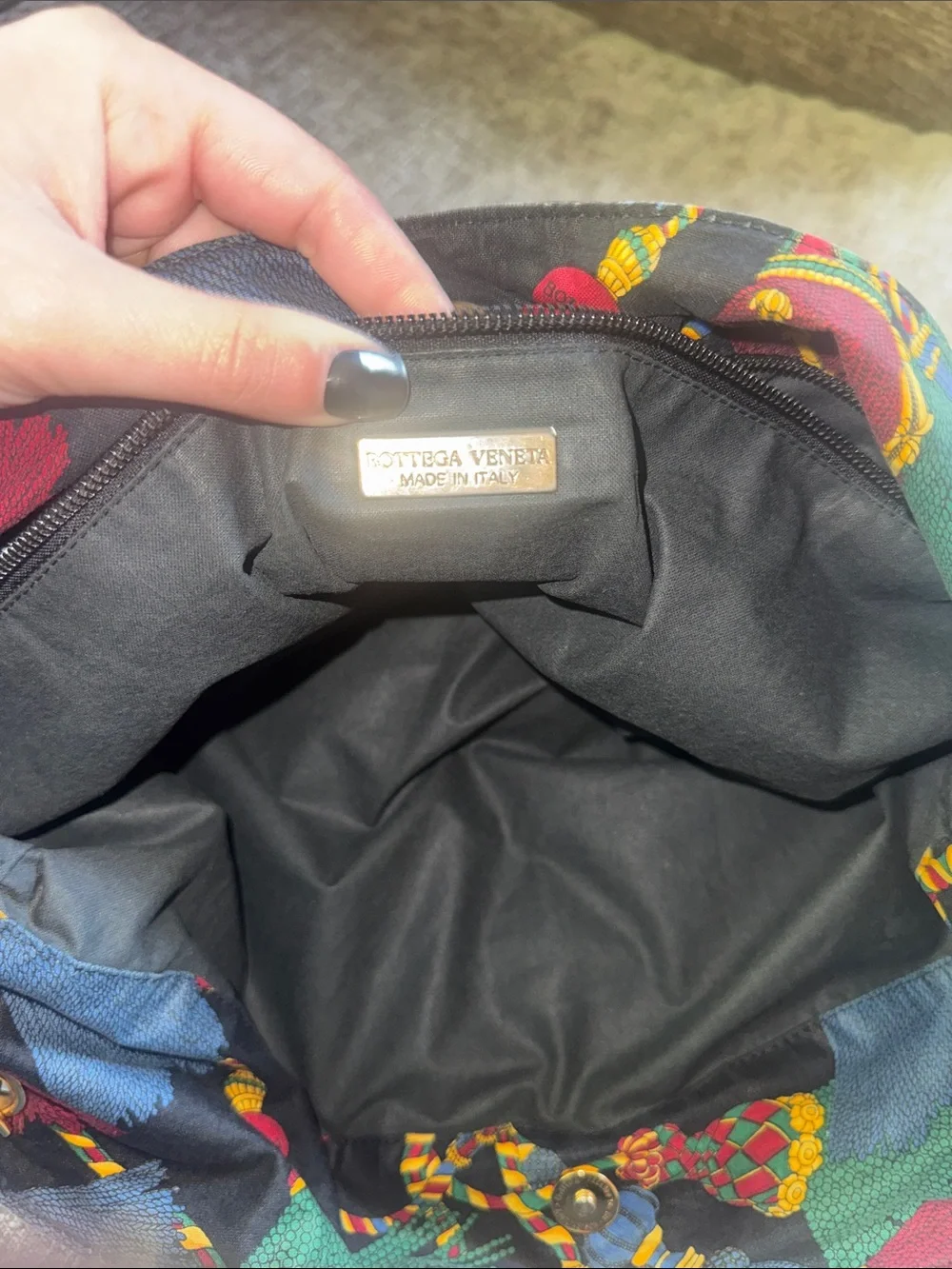 Vintage Bottega Veneta Black Hobo Bag with Multicolor Tassel Print